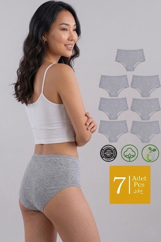 Meine Liebe Unterwäsche Pamuklu 7'li Paket Yüksek Bel Toparlayıcı Etkili Bato Külot Gri