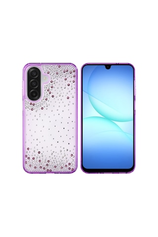 Samsung Uyumlu Galaxy A26 Kılıf Kamera Yükseltili Simli Damla Taşlı Silikon Vardar Şeffaf
