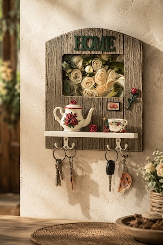 Porsima 2070 Duvara Montajlı Dekoratif Anahtarlık - Duvar Askılı Anahtar Düzenleyici 22x26,5cm Çok Renkli