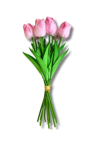 Cihan Çiçekçilik Yapay 8 Li Islak Lale Buketi 33 Cm Pembe Pembe