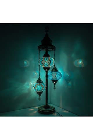 Mozaik 3'lü Lambader, Köşe Lambası, Otantik Osmanlı Lambaları, Dekoratif Ev Aydınlatmaları Lambader