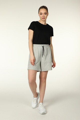 Defys Kadın Beli Lastikli Cepli Etiket Detaylı Regular Fit Şort Gri Melanj - 527882928 Gri Melanj