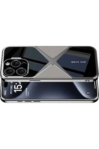 Apple Uyumlu iPhone 15 Pro Kılıf Ultra İnce Kamera Korumalı Pc + Deri Arka Yüzey Redclick X-pro Kapak - Titanyum - Gri