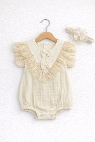 Kardeşler Bebe Müslin Body & Zıbın Fiyonk Detay Bej