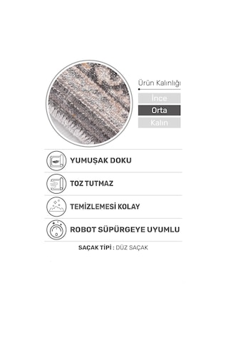 Retrova Halı Koleksiyonu Vintage Eskitme Desenli, 6 Mm İnce Form, Tozumaz Ve Kolay Temizlik Renkli