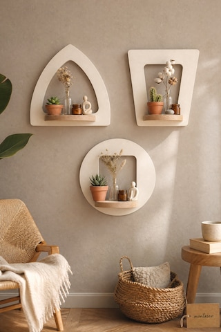 Ahşap Dekoratif Duvar Rafı 2 Li / 3 Lü Set Mtsv - 641 Beyaz