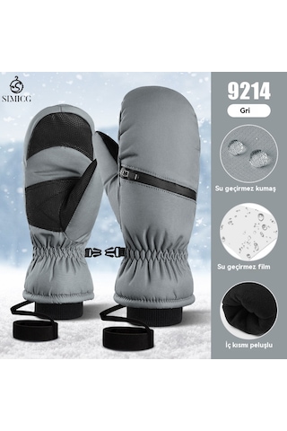 Kalınlaştırılmış Kışlık Su Geçirmez Snowboard Eldivenleri Gri