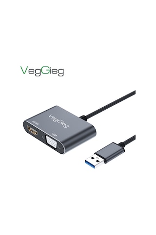 Veggieg Usb-a To 4k 30hz Hdmı Ve 1080p 60hz Vga Görüntü Çevirici Kablo