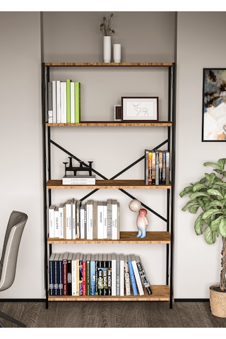 Metal Kitaplık 5 Raflı Ev Ofis Rafı Dosya Kitap Mutfak Rafı Çok Amaçlı Geniş Raflı 180cm Atlantik Çam