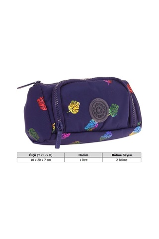 Kaukko Plump İki Bölmeli Lacivert Yaprak Desenli Kız Çocuk Kalem Çantası/kalemlik - K2689 Lacivert
