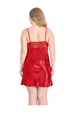 Aria's Closet Arias Closet Büyük Beden Kırmızı Kısa İkili Saten Sabahlık Gecelik Takımı Kırmızı