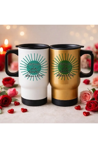 Bk Gift Kişiye Özel Best Friend Tasarımlı 2li Kulplu Beyaz&gold Çelik Termos Mug 450 Ml -1 Arkadaşa Hediye En İyi Arkadaş Termos Seti Kobitmeyencom362