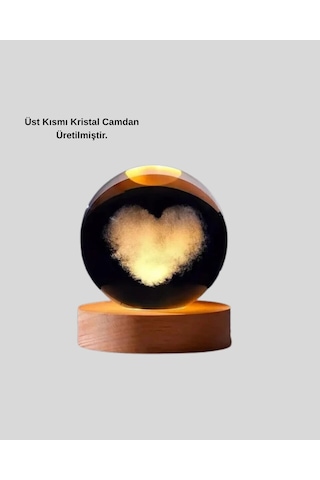 Northcity Ahşap Standlı Kalp Motifli Işıklı Cam Küre Hediye Seçeneği - Romantik Gece Lambası