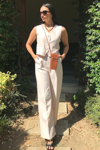 4 Sisters Fashion Bej Yelek Pantolon Takım - Bej