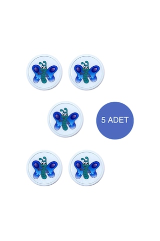 5 Adet Mavi Kelebek Çocuk Odası Mobilya Kulbu Seti - Abs Plastik Düğme Dolap ve Çekmece Kulpları Mavi