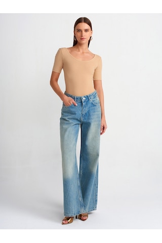 Dilvin Kısa Kollu Bodysuit Bej
