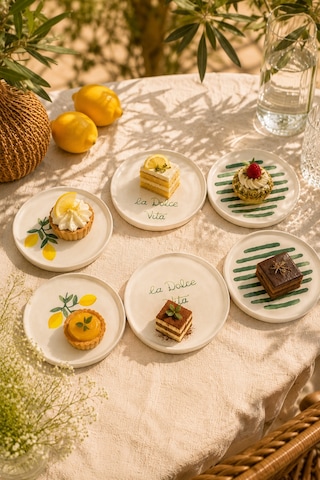 Amalfi 6 Adet 16 Cm Seramik Tatlı Tabağı Seti Akdeniz Esintili Limon Desenli Pasta Ve Sunum Tabağı Beyaz