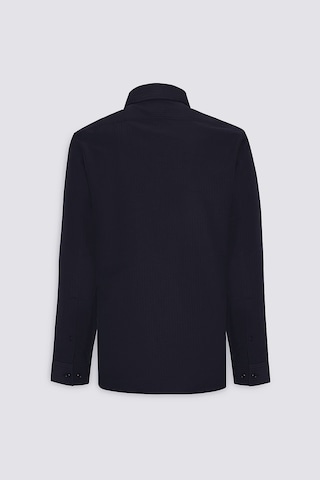 AC&Co / Altınyıldız Classics Erkek Sıyah Pamuklu Slim Fit Dar Kesim Çizgili Klasik Yaka Gömlek Siyah