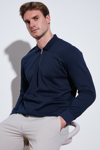 Buratti Pamuklu Regular Fit Yarım Fermuarlı Polo Yaka Erkek Sweat 5905789 Indigo