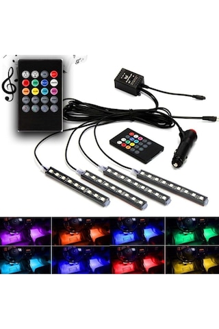 Redno Araç Içi Ayak Altı Led Aydınlatma Rgb 9Led Kumandalı Oto Şerit 12 Volt