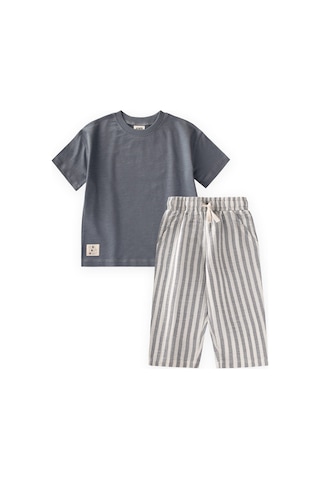 Cigit Müslin Şalvarlı T-shirt Takım 2-10 Yaş Gri
