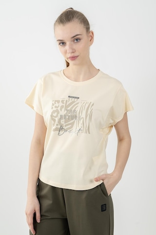 Maraton Sportswear Regular Kadın Bisiklet Yaka Kısa Kol Basic Ekru T-Shirt 22135-Ekru