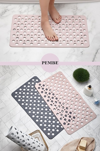 Kaydırmaz Duşakabin Banyo Ve Duş Paspası 66 Adet Vantuzla Yapışır 33 X 66 Cm Pembe