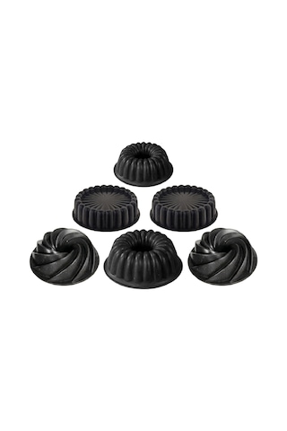 Mini Trio Family 6 Parça Döküm Mini Kek Kalıbı Seti Siyah