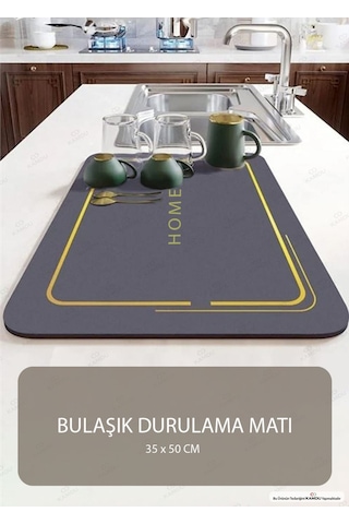 1 Adet - Gri 35x50cm Bulaşık Matı, Kurulama Matı, Tezgah Üstü Mat, Su Emen Mat, Lavabo Paspası