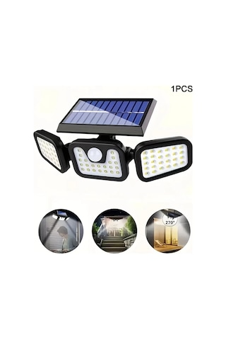 Xuweiwei Güneş Enerjili Üç Başlı Duvar Lambası Solar Led Avlu Bahçe Koridor Aydınlatma Modlu Sensörlü 1 Parça