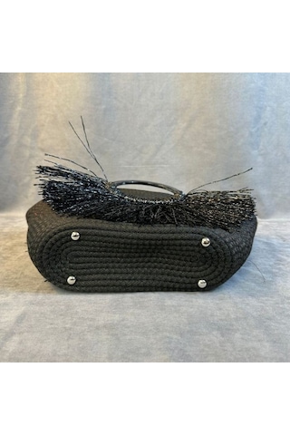 Uretti - Ayşe 4723 9052 El Yapımı Tress İp Yuvarlak Saplı Plaj Çantası - Siyah Siyah