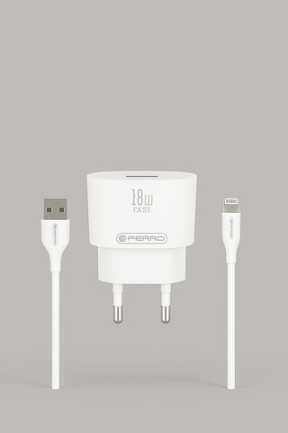 Ferro W22 Qualcom Apple Uyumlu iPhone 18w 3.0 Lightning Hızlı Şarj Seti