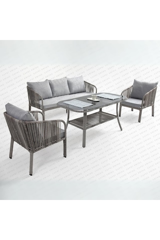 Capri Swing Artemis Üçlü Rattan Balkon Bahçe Takımı Gri