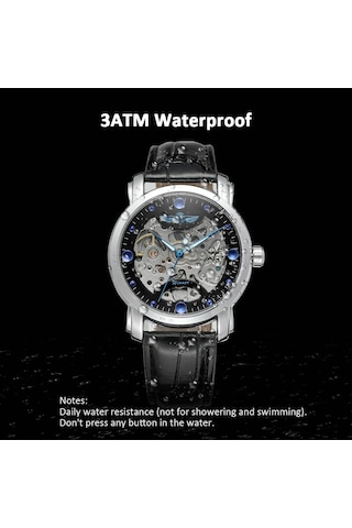 Kazanan 005 İş Adamı Mekanik Saat Zaman Gösterimi Moda Günlük Paslanmaz Çelik Deri Kayış Bilezik 3atm Su Geçirmez Kendinden Sarmalı Erkek Kol Saati Çok Renkli