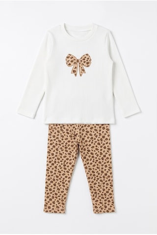 Minipomes Kız Çocuk Leopard Fine Ribana Takım Krem