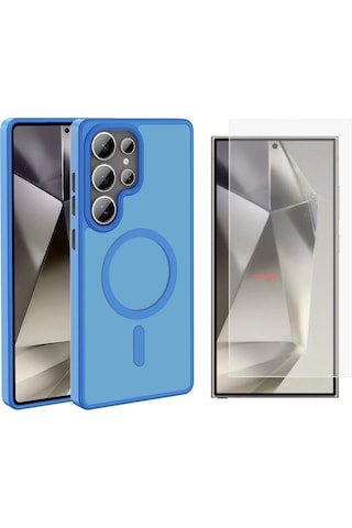 Vendas Galaxy Uyumlu S25 Ultra Kılıf M-safe Şarj Özellikli Mat Arka Yüzey Zore Sio Kapak + Nano Ekran Koruyucu Mavi