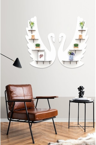 Kuğu Raf Duvar Dekoru Ahşap "8 Raflı Duvar Dekerasyonu" Mobilya