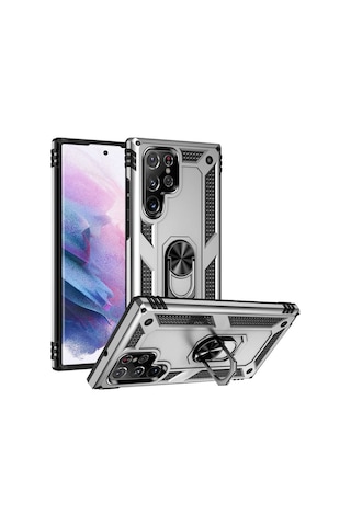 Galaxy S22 Ultra Kılıf Zore Vega Yüzüklü Standlı Zırh Kılıf