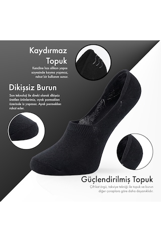 Saf Bambu Erkek Babet Çorap Dikişsiz Görünmez Kaydırmaz Topuk Silikonlu Premium Hediye Kutulu Siyah - Lacivert
