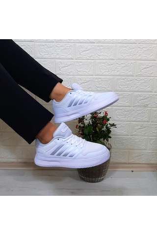 Bestof 074 Beyaz-beyaz Sneaker Düz Taban Hafif Rahat Spor Çift Ayakkabısı 001