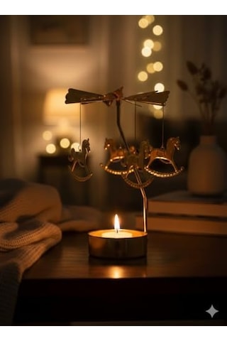 Twirl Candle Dekoratif Dönen Mumluk, Metal, Gold, 10 X 10 Cm, Atlı Karınca Temalı 000 Açık Krem