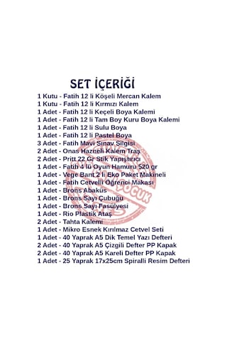 Fatih Kalem İlkokul 1. Sınıf Kırtasiye Seti 29 Parça Başlangıç Full Tam Set