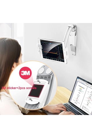 Kangvka Alüminyum Masaüstü/duvar Tipi Tablet Tutucu - 5-12.9 İnç İçin 360 Açı Regülasyonlu, Akıllı Yaşam İçin Sabit & Taşınabilir Tutucu Gümüş