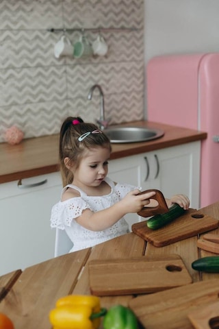 Güvenli Ahşap Çocuk Kesme Tahtası Ve Kesme Bıçağı Ahşap