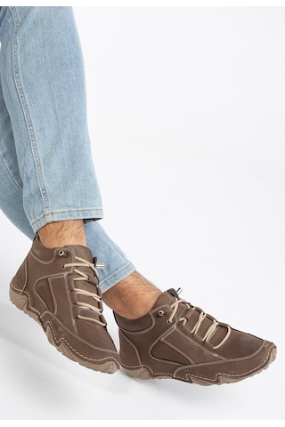 Hakiki Deri Nubuk Erkek Bot Vizon Elastik Bağcıklı Saraçlı Taban-3487 Vizon