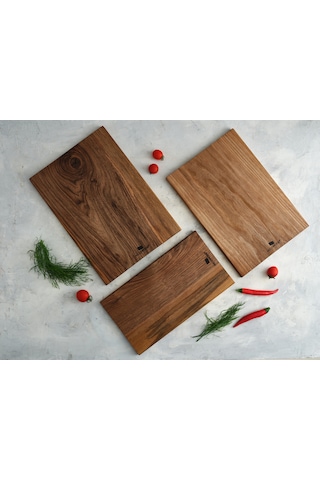 Hıcowood Doğal Ceviz Kesme Sunum Tahtası 3'lü Set -Lazerle İsim/Söz Yazılır