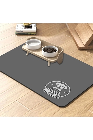 Matgo Pati Gri Köpekli Evcil Hayvan Beslenme Matı Mama Paspası 50 x 70 CM