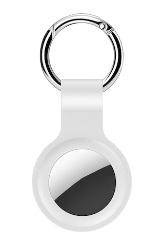 Apple Airtag 1 - Airtag 2 Uyumlu Silikon Kılıf Anahtarlık Beyaz