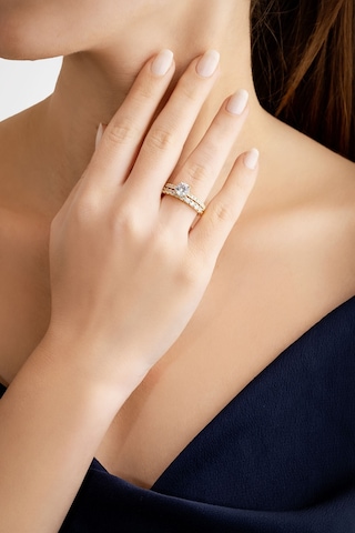 Pure Love 18 Ayar Sarı Altın Kaplama Gümüş İkili Tektaş Yüzük