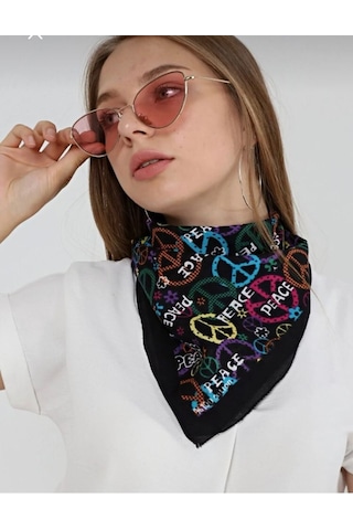Herşey Nota Peace Barış Desenli Fular Bandana Pamuklu Unisex